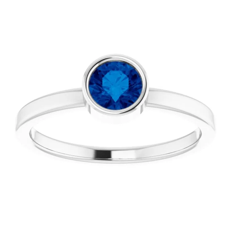 14K White 5 mm Lab-Grown Blue Sapphire Ring