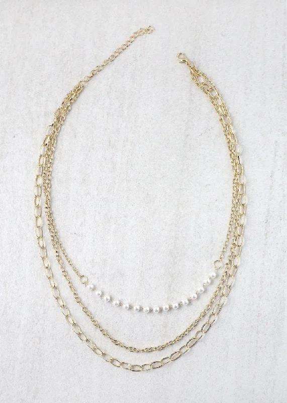 3-Layered Pearl and Chain Necklaces