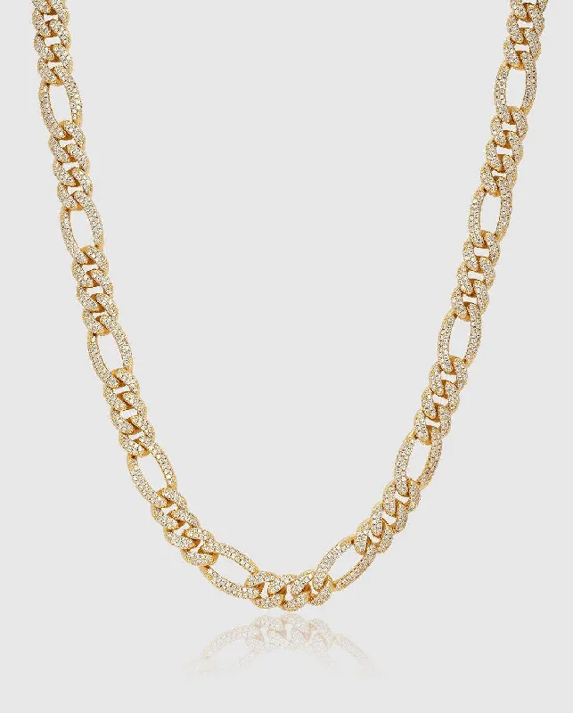 10mm Iced Figaro Chain  - Gold