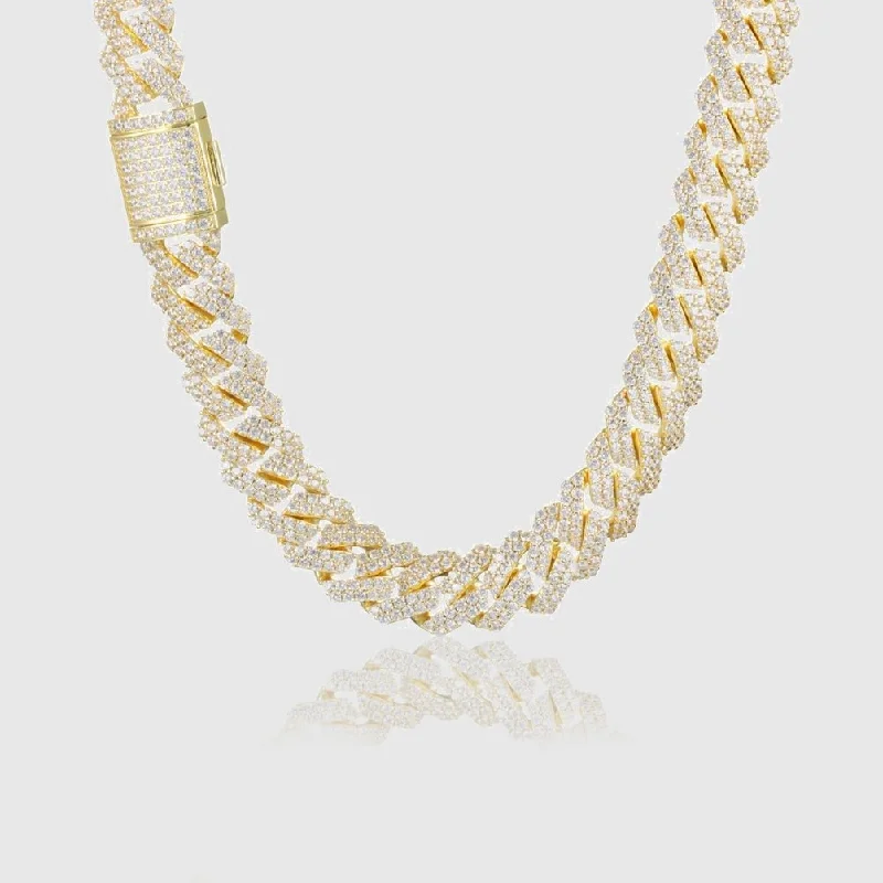 DIAMOND PRONG CUBAN CHAIN 14MM - Gold